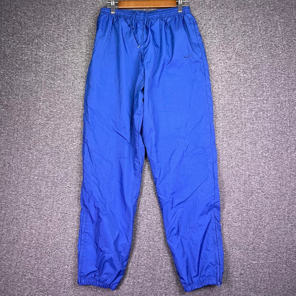 VTG 90s Nike Track Pants Womens L Blue Nylon Windbreaker Athletic Jogger Retro - Picture 7 of 13